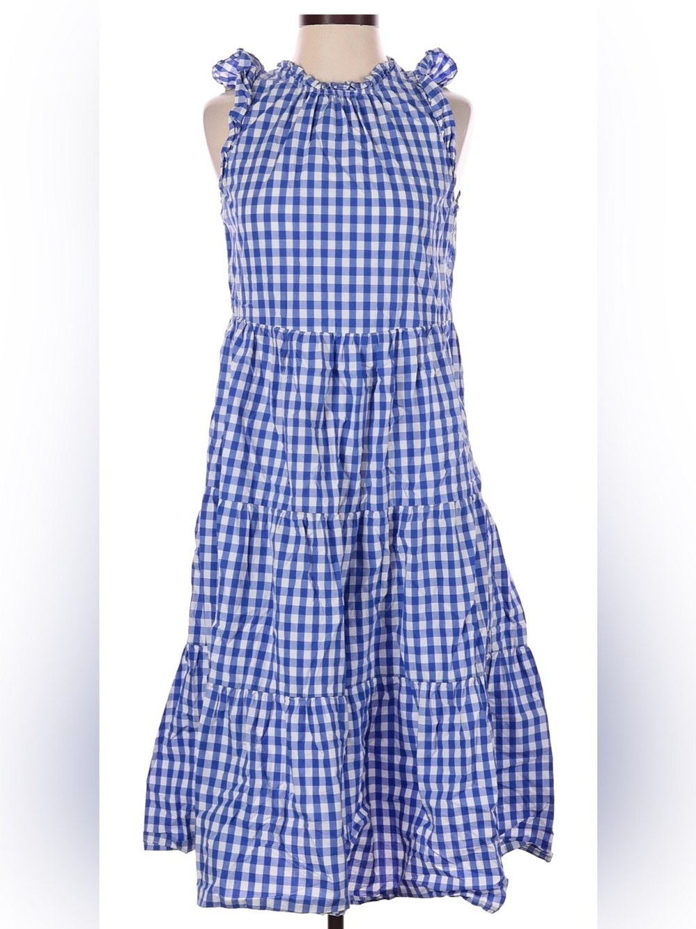 J Crew Blue and White Gingham Tiered Sundress
